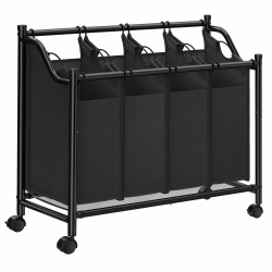 SONGMICS Wäschekorb, Wäschesammler, Wäschesortierer mit 4 abnehmbaren Stofftaschen, Rollen, Aufbewahrung für Spielzeug, 4 x 35 Liter, schwarz LSF005 Tintenschwarz 140 L (4 Fächer) Angebot bei HelloDeals
