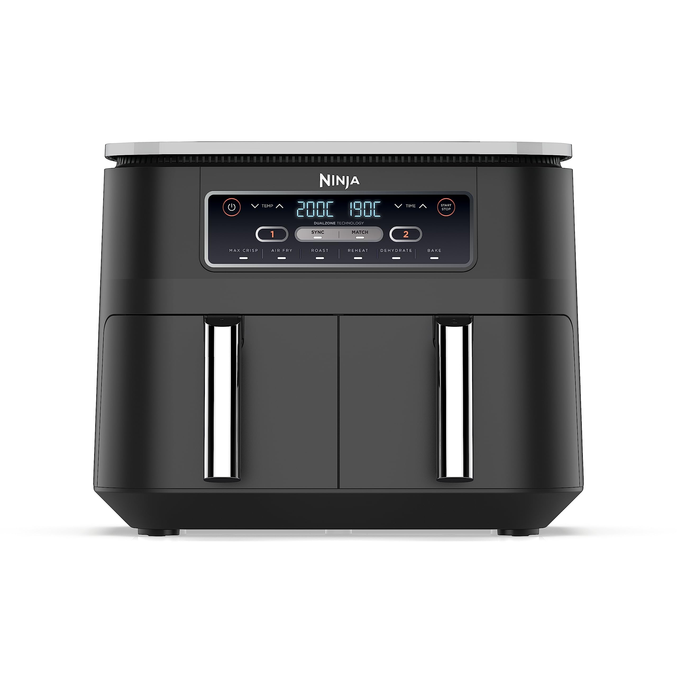 Ninja Foodi Dual Zone Digitale Heißluftfritteuse, 7,6L Airfryer, 2 Fächer, Antihaftbeschichtung, spülmaschinenfeste Körbe, 6-in-1, 4-6 Portionen, Schwarz AF300EU Schwarz 7.6L Angebot bei HelloDeals