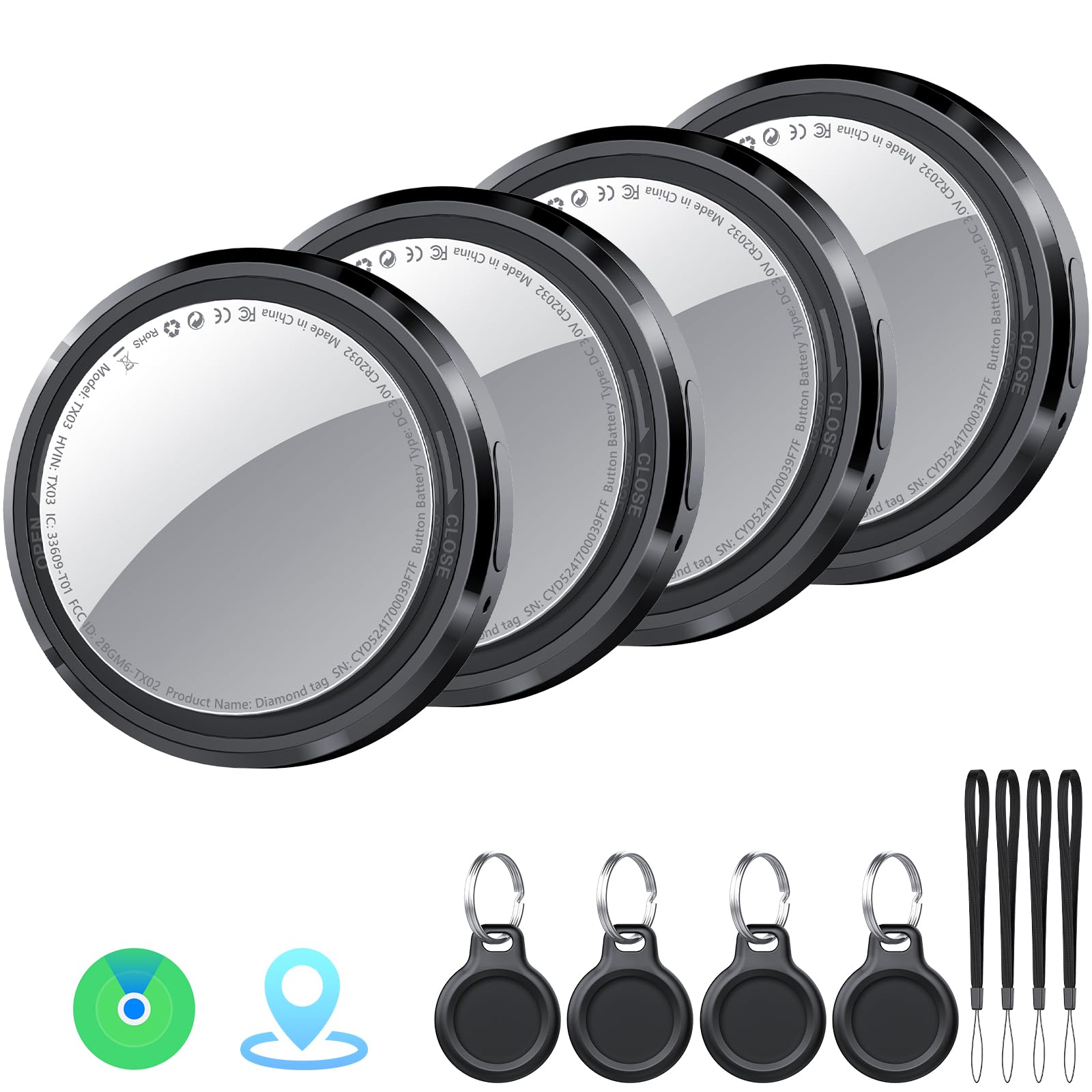 Air Tracker Tag Schlüsselfinder 4er Pack, Koffer Tracker Kompatibel mit Apple Wo ist? APP (Nur iOS), Bluetooth Key Finder für Gepäck/Taschen/Brieftasche, Smart KeyFinder, Austauschbarer Akku, Schwarz Tinten-Schwarz / 4 Pcs Angebot bei HelloDeals