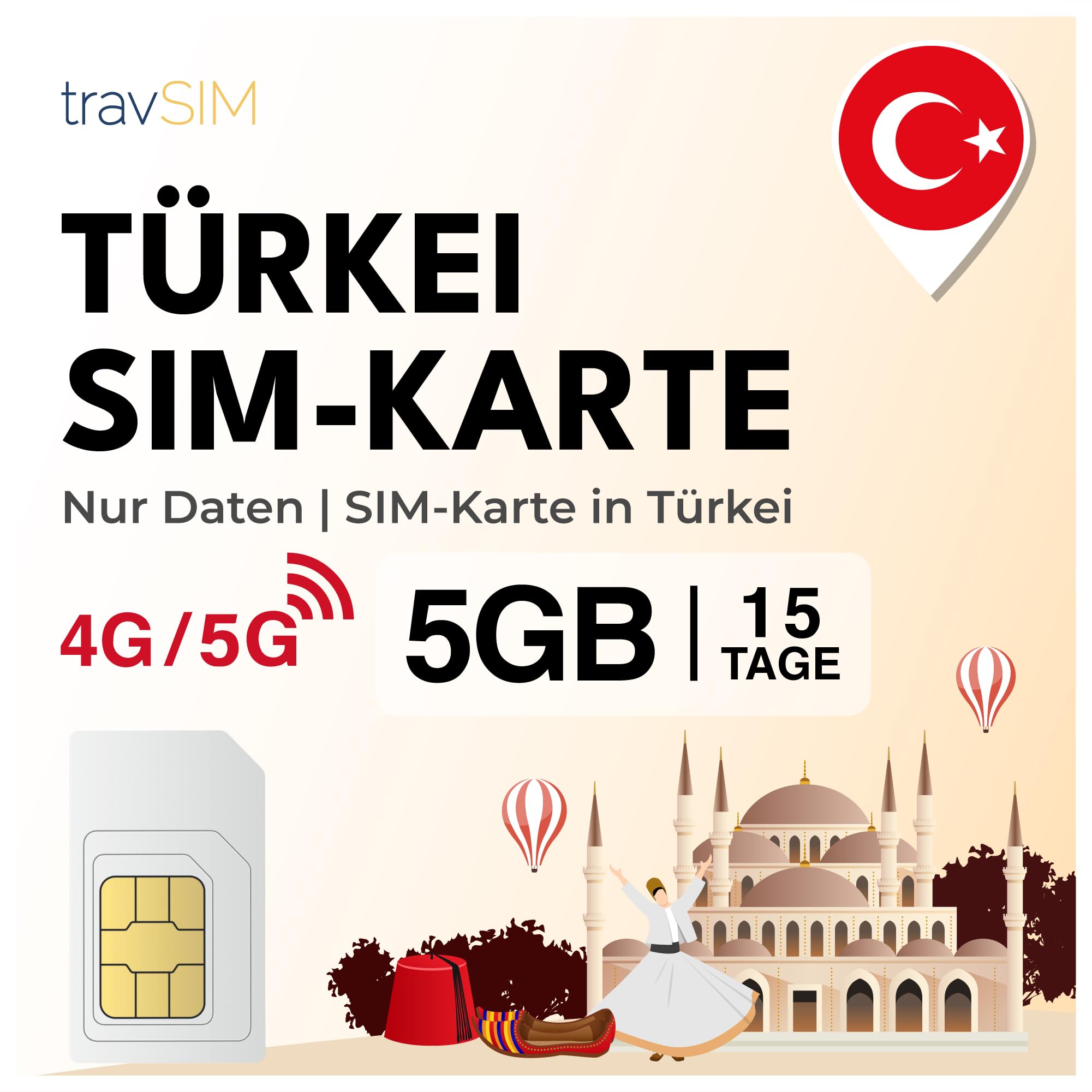 travSIM SIM Karte Türkei | 15 Tage - 5GB Daten SIM | 5G/4G Hochgeschwindigkeitsdaten | unbegrenzter Internetzugang für Google, Facebook, Whatsapp, Instagram und mehr 15 Days - 5GB Angebot bei HelloDeals