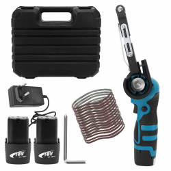 Bandschleifer, 16,8 V Lithium-Akku, 7000 U/min, 15 Schleifbänder (80-1000 Körnung), Leistungsstarker Motor für Holz, Metall und gebogene Flächen, 2 Stunden Laufzeit, Schnellladung 2 Batterie Angebot bei HelloDeals