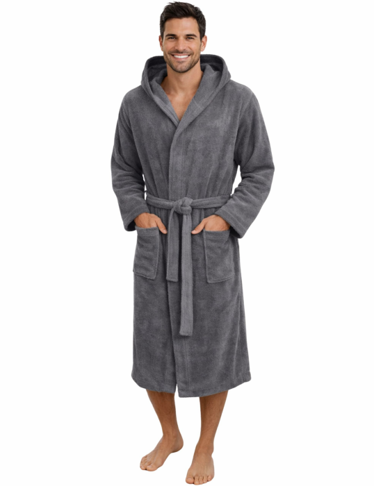 Morgenstern Bademantel Herren Kapuze Frottee 100% Baumwolle Lang Cadiz Salamanca L Grau Angebot bei HelloDeals