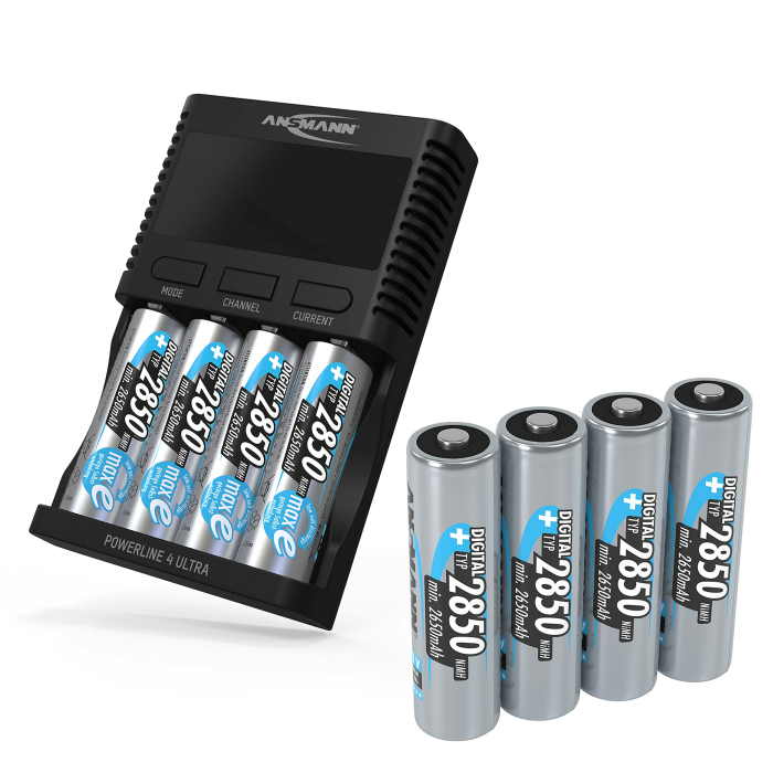 ANSMANN Powerline 4 Ultra Akku-Ladegerät für AA/AAA/C/D NiMH Akkus & Li-Ion Rundzellen 18650/26650 Batterieladegerät mit 4 Ladeprogrammen inkl. 8X NiMH AA2850 Akkus, Schnellladegerät Powerline 4 Ultra mit 8x AA2850 Akkus Single Angebot bei HelloDeals