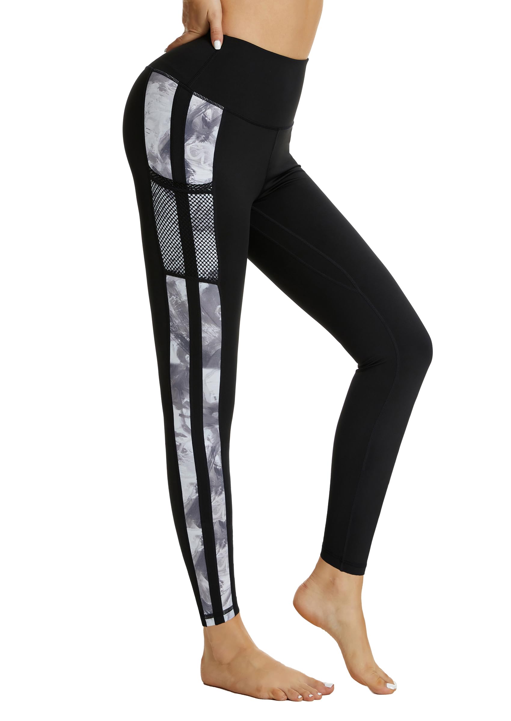 Flatik Sport Leggings Damen mit Taschen，Blickdicht Leggings Jogginghose Damen Fitnesshose Laufende Leggings XXL Schwarz / Gedruckt Angebot bei HelloDeals
