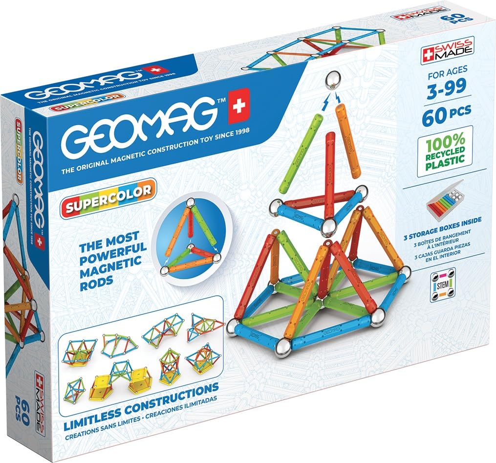 Geomag Supercolor 60 Teile Magnetisches Spielzeug für Kinder, Geschenk für Jungen und Mädchen im Alter von 5 6 7 8 9 10 11 12 13 Jahren, magnetische Konstruktionen, Kinderspielzeug Angebot bei HelloDeals