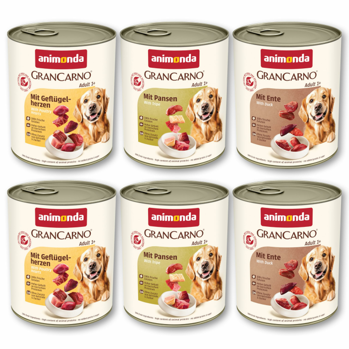 animonda GranCarno Adult Deftige Variation (6 x 800 g), Hundenassfutter für ausgewachsene Tiere, Nassfutter für Hunde mit 100% frischen, fleischlichen Zutaten, Hundefutter ohne Getreide Mix Deftige Variation 800 g (6er Pack) Angebot bei HelloDeals