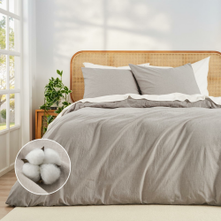 Bettwäsche 155x220 Baumwolle 3 teilig Leinen-Optik,Superweiche 100% Vorgewaschene Baumwolle ÖKO-TEX 155x220cm Bettwäsche 1 Bettbezug 155x220+2 Kissenbezüge 80x80 mit Reißverschlus 155x220cm Leinenfarbe Angebot bei HelloDeals