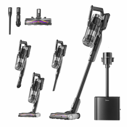 Midea Akku-Staubsauger mit Absaugstation | 350W, bis zu 60 Min Laufzeit | Selbstentleerung, Anti-Tangle Bürste, LED-Düse | HEPA-Filter, Allergiker geeignet | Wechselbarer Akku, Kabellos, Schwarz P8 Plus Angebot bei HelloDeals