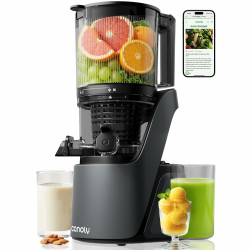 Canoly Entsafter mit 150 mm extra Großer Einfüllschacht, 3-in-1 Sieb (für Saft, Sorbet & Nussmilch), 2,6 L Füllvolumen Slow Juicer mit AC-Motor, Selbstschneid-System Kaltpresse Saftpresse, BPA-Frei Mattgrau Angebot bei HelloDeals