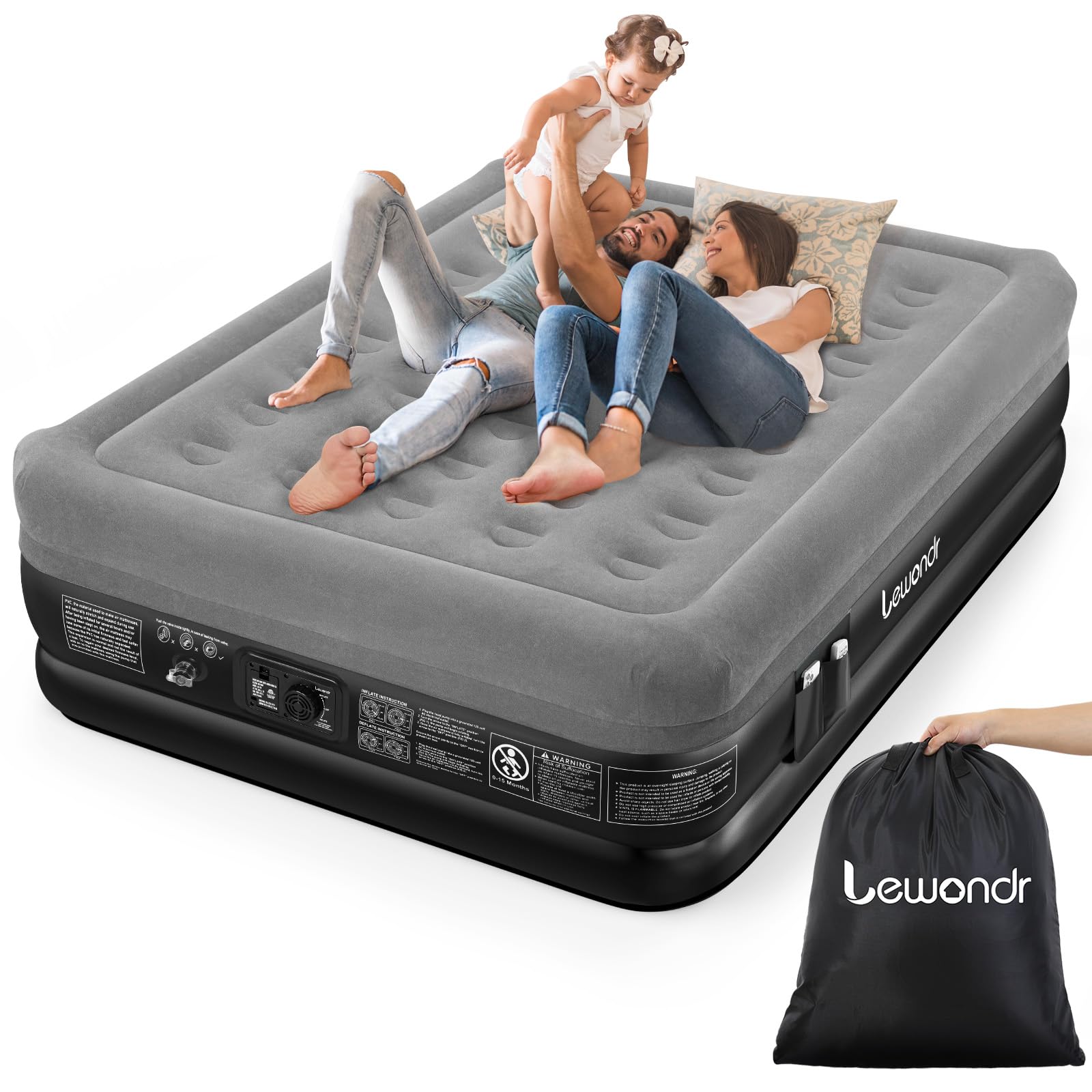 Lewondr Luftbett 2 Personen mit Eingebauter Pumpe, 203x152x46CM Komfort Aufblasbare Matratze, 3 Min Luftmatratze Selbstaufblasend Luftbett für Camping Haus Gäste Reisen(300kg MAX), Grau 203x152x46CM Grau Angebot bei HelloDeals