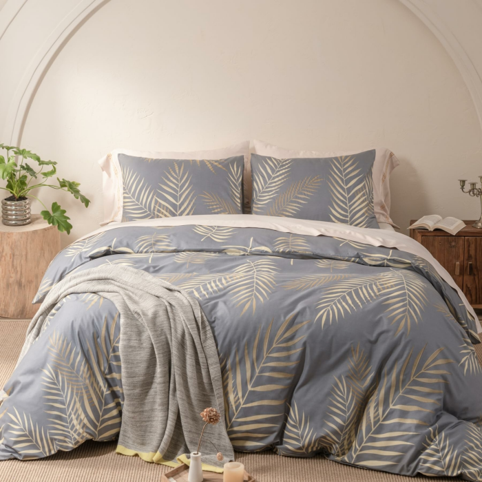 Gezu Bettwäsche 155x220cm Gold Grau Hellgrau Blätter Muster Bettbezug Set Weiche Atmungsaktiv Microfaser Deckenbezug Bettbezug 155x220cm mit Verdecktem Reißverschluss und 2 Kopfkissenbezug 80x80cm Grau 155x220cm+80x80cmx2 Angebot bei HelloDeals