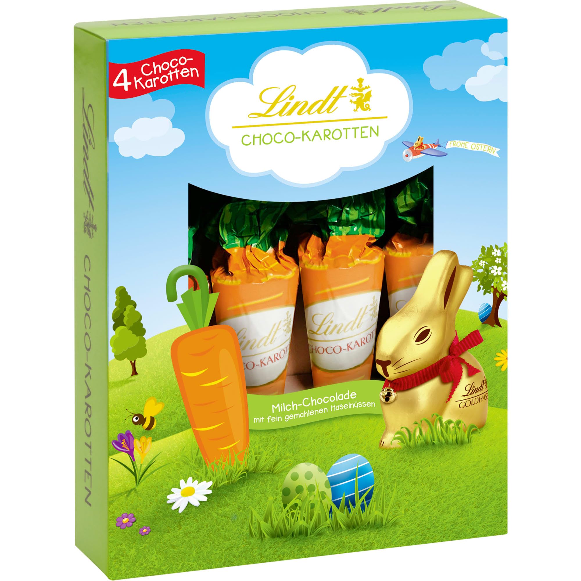 Lindt Schokolade Choco-Karotten | 2 x 54g | Vollmilch-Schokolade in Karottenform mit fein gemahlenen Haselnüssen | Kinder Osternestfüllung | Ostergeschenk | 2 x 4er pack Angebot bei HelloDeals