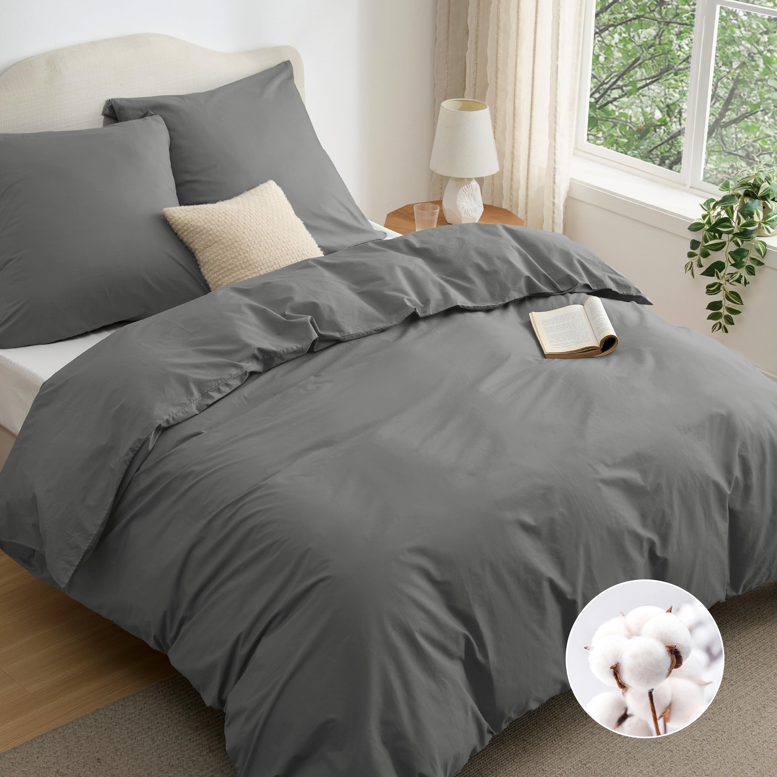 BEDSURE Bettwäsche 200x200 Baumwolle Grau - Bettwäsche-Sets 200 x 200 cm Bettbezug 3teilig mit 2 Kissenbezüge 80x80 cm, Oeko-TEX Bedding Anthrazit mit Reißverschluss 200 x 200 cm Anthrazit Angebot bei HelloDeals