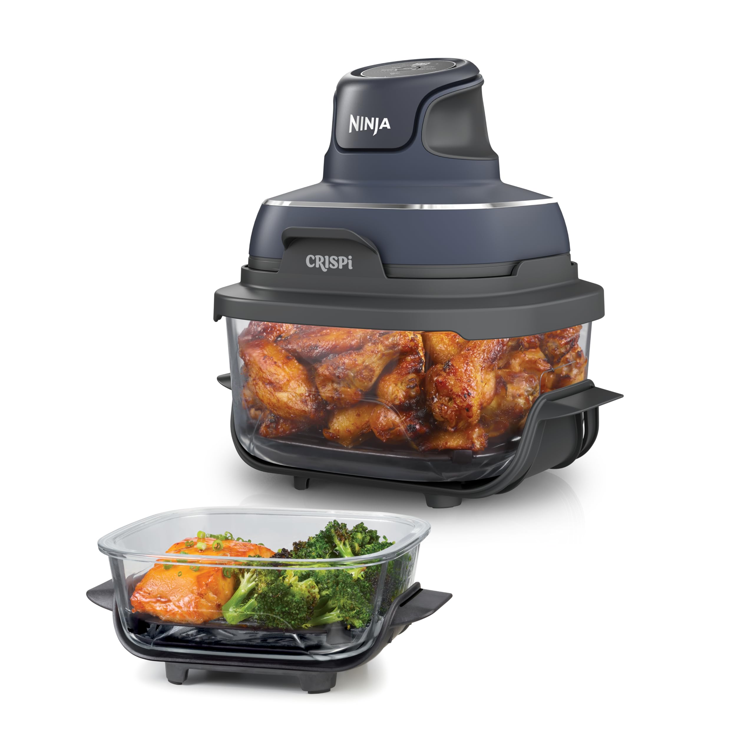 Ninja CRISPi tragbare Air fryer Heißluftfritteuse, 3,8 l, 4-in-1: Heißluftfrittieren, Braten, Warmhalten, Recrisp, kompakt, 6 Portionen, 2x herausnehmbare Glasbehälter & Deckel, 1700W, Grau FN101EUGY Angebot bei HelloDeals