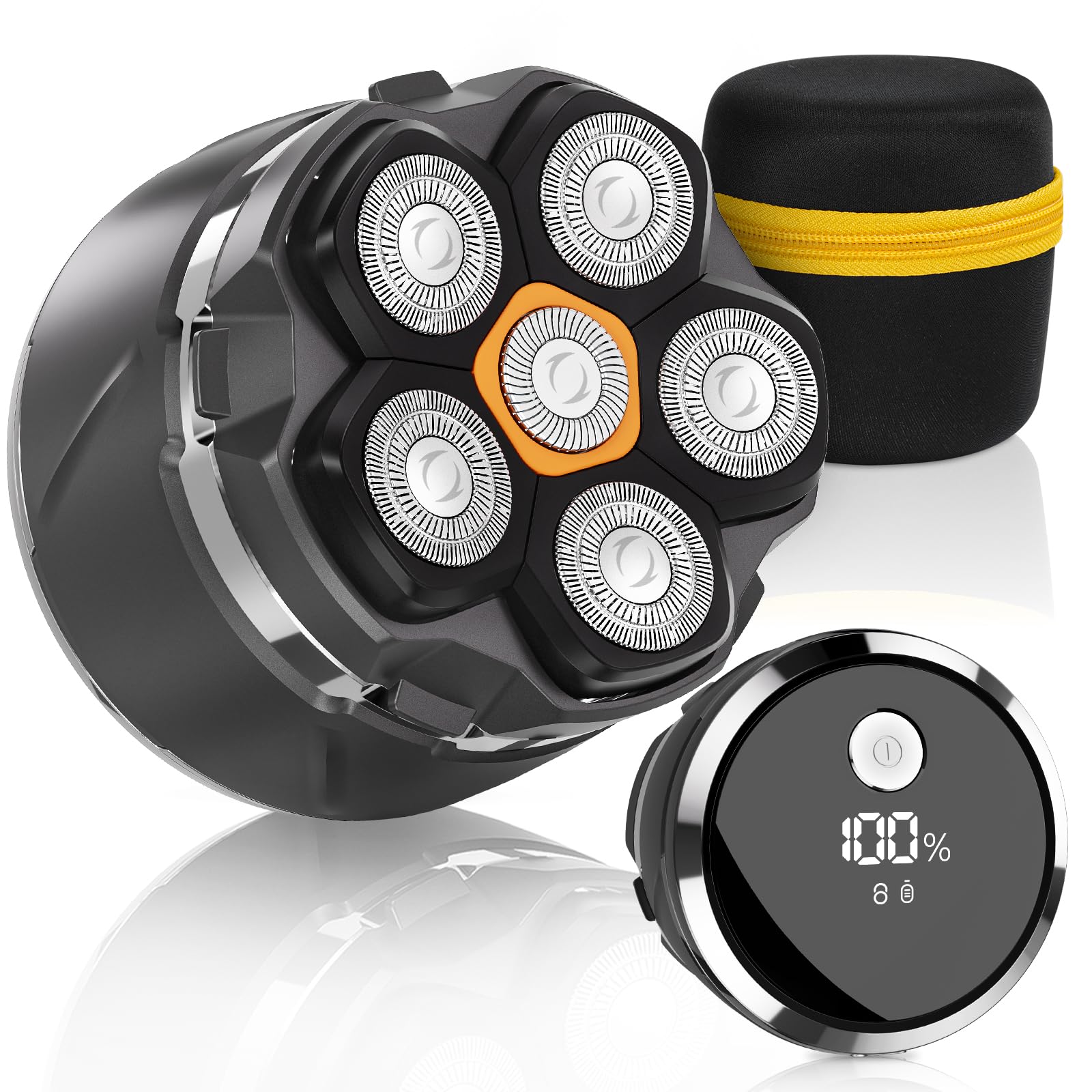 Glatzen Rasierer Herren, 2026 Verbessert IPX8 Wasserdicht 6D Flexibler Glatzenrasierer, Magnetische Schwebender Kopf, Nass und Trocken Glatzen Rasierer mit LED Anzeige, USB-C Kopfrasierer Glatze Grau Angebot bei HelloDeals