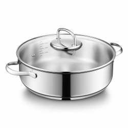 BEZIA Schmorpfanne 28 cm hoher Rand, 5,2L Schmortopf mit Deckel, Edelstahl 18/10 Unbeschichtet, Nietfrei mit Mengenanzeige, Pfanne für alle Herdarten, Servierpfanne geschmackserhaltend, Backofenfest 28 cm unbeschichtete Pfanne Angebot bei HelloDeals