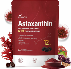 VivoNu Astaxanthin 12mg 240 Weichkapseln – Aus Haematococcus Pluvialis-Mikroalgen gewonnen – Gentechnikfrei und Glutenfrei 240 Stück (1er Pack) Angebot bei HelloDeals