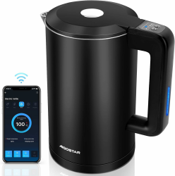 Aigostar Smart Wasserkocher mit Temperatureinstellung 40°C-100°C, Innen Ohne Plastik (100% Edelstahl), WLAN & Alexa, 1-12H Warmhaltefunktion, 1,7L Doppelwandig, Strix, 7-Farben LED, Schwarz Angebot bei HelloDeals