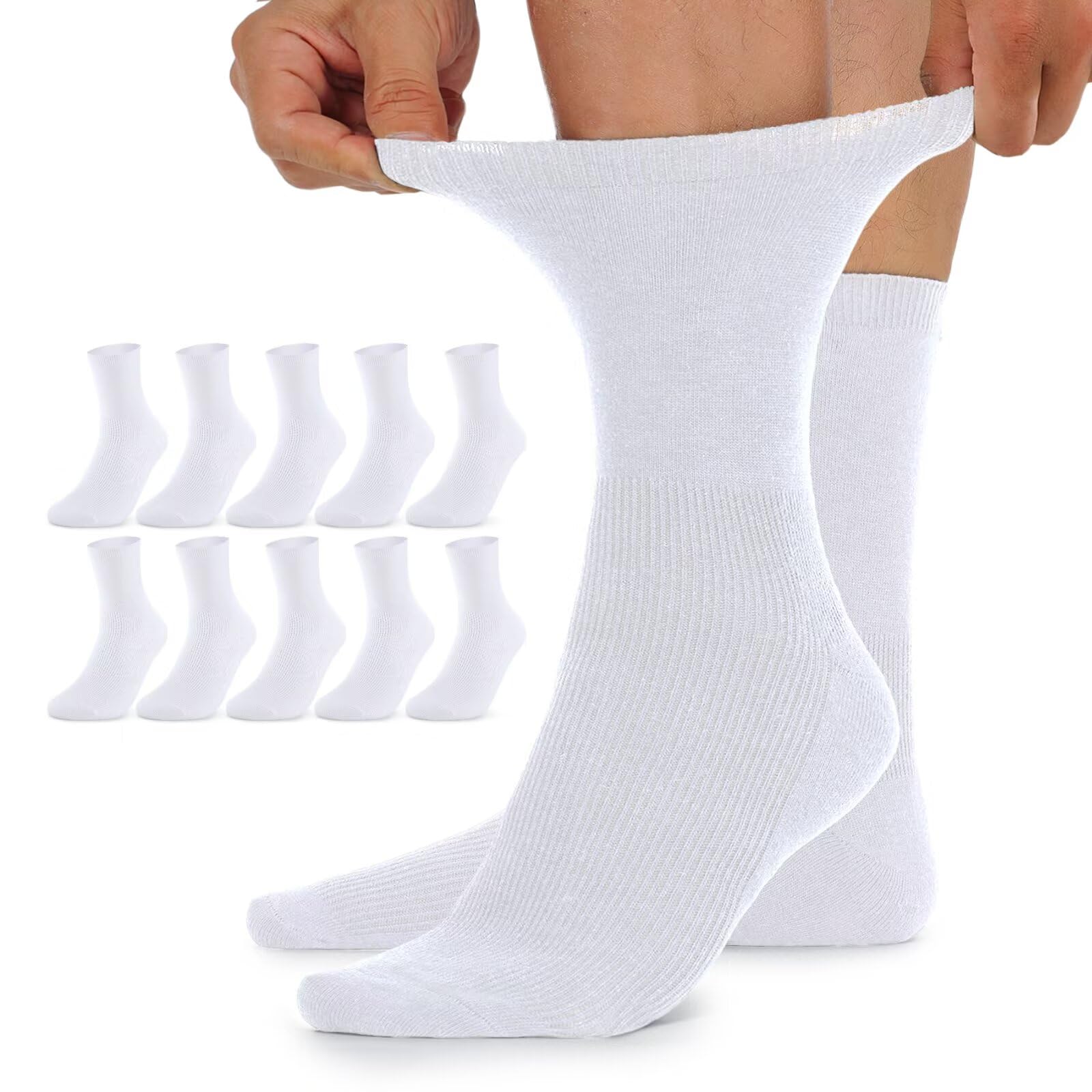 10 Paar Diabetikersocken Herren und Damen ohne Gummibund Diabetiker Socken mit Komfortbund aus Baumwolle Weiß*10 43-46 Angebot bei HelloDeals