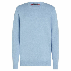 Tommy Hilfiger Herren Pullover Essential Cotton mit Rundhalsausschnitt S Blue (Vessel Blue Heather) Angebot bei HelloDeals