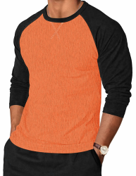 TARAINYA Langarmshirt Herren Baumwolle Rundhals Longsleeve T-Shirt Männer Patchwork mit Ausschnittnäht M-4XL C Orange Schwarz L Angebot bei HelloDeals
