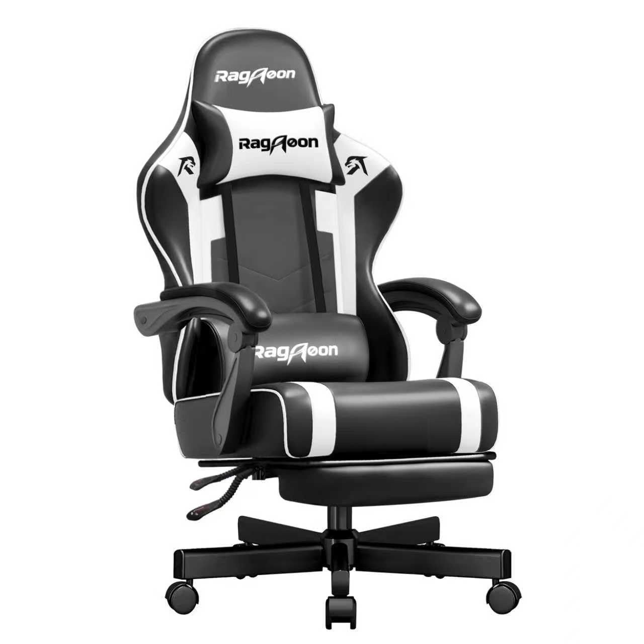 Gaming Stuhl Chair Gamer Sessel - Ergonomischer Gamer Stuhl mit Fußstütze Kopfstütze und Lordosenstütz Höhenverstellbar Gepolstert Gamingstuhl 200 Kg überdimensioniert Schwarz Angebot bei HelloDeals