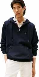 Tommy Hilfiger Herren Hoodie mit Reißverschluss Mix Media 1/4 Zip Verschließbare Bauchtasche L Blue (Desert Sky) Angebot bei HelloDeals