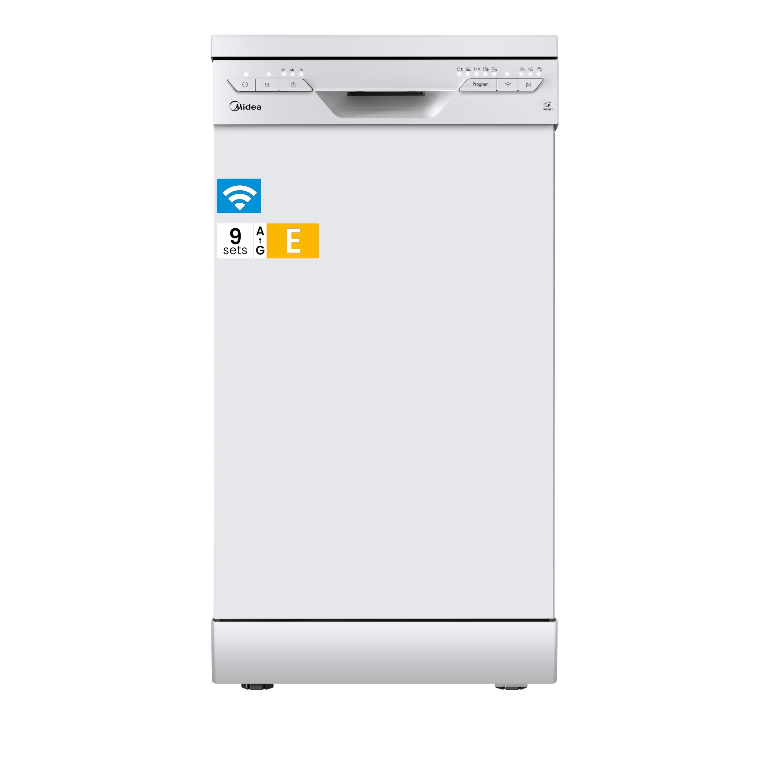 Midea SF 3.45NW PRO Geschirrspüler 45 cm Freistehend und Unterbaufähig, 9 Maßgedecke, Spülmaschine mit WLAN, 6 Programme, Höhenverstellbarer Oberkorb, 47 dB, Weiß 45 cm, Energieklasse E, Weiß Angebot bei HelloDeals