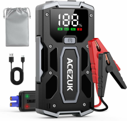 Starthilfe Powerbank 6000A (Bis Zu 7,0L Benzin Oder 5,5L Diesel) Auto Starthilfe mit LED-Taschenlampe, großen Bildschirm 6000A Schwarz 6000 A Angebot bei HelloDeals