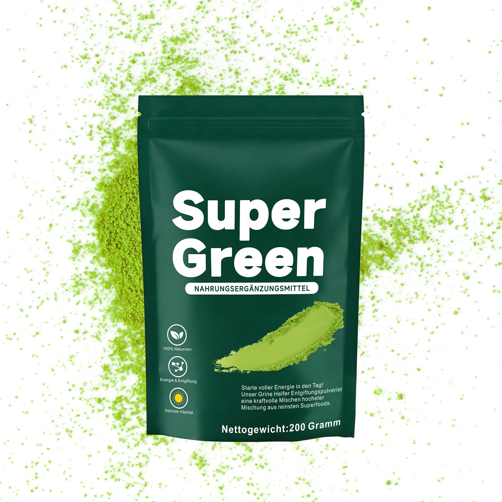 Grüne Entgiftungspulver 200g – Superfood Pflanzenpulver mit Spirulina, Orangengeschmack – Reich an Ballaststoffen & Mikronährstoffen – Vegan, Zuckerfrei, Glutenfrei – Täglicher Energie Helfer Angebot bei HelloDeals