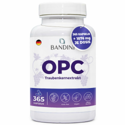 Bandini® OPC Traubenkernextrakt 365 Kapseln | Hochdosiert mit 1076mg je dosis | Höchster Gehalt nach HPLC | Aus italienischen Weintrauben | 1052mg Extrakt mit 999,4mg OPC + 24mg Vitamin C | 6 Monate Angebot bei HelloDeals
