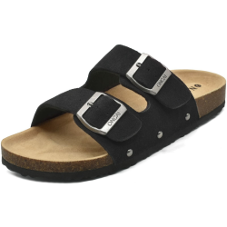 ONCAI Sandalen Damen Kork-Fußbett Pantoletten Damen Flach Rutschfest Sommer Badelatschen Mit Verstellbarer Rieme Größe 36-43 Schwarz 43 EU Angebot bei HelloDeals