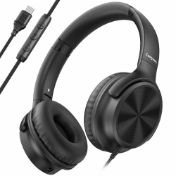 USB-C-Kopfhörer kabelgebunden, Over-Ear-Kopfhörer mit Mikrofon, Lautstärkeregler, HD-Stereo-Sound, faltbare,leichte Kopfhörer für Erwachsene/Teenager/Chromebooks/Laptop/Computer/Reisen,Schwarz A-Schwarz Angebot bei HelloDeals
