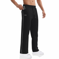 BROKIG Gerade Hose Herren Laufhose Lang Hose Offener Beinabschluss,Loser Passform Sporthose Herren Freizeithose mit Taschen Komfortable Trainingshose für Männer XXL Schwarz Angebot bei HelloDeals