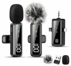 Mikrofon Handy für iPhone, iPad, Android, Kamera, PC – 3-in-1 Profi-Mini-Mikrofon mit LED-Anzeige & Rauschunterdrückung, Mikrofon Kabellos für YouTube, TikTok, Vlog Podcast(2er-Pack) Schwarz-H17 Angebot bei HelloDeals