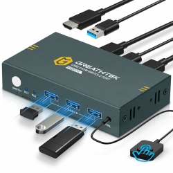 4K60Hz USB 3.0 HDMI KVM Switch 2 PC 1 Monitore, KVM-Switches für 2 Computer teilen sich 1 Satz Drucker Maus Tastatur, Mit 3 USB3.0 Ports, Inklusive 2 USB 3.0 Kabel USB3.0 4K60HZ Angebot bei HelloDeals