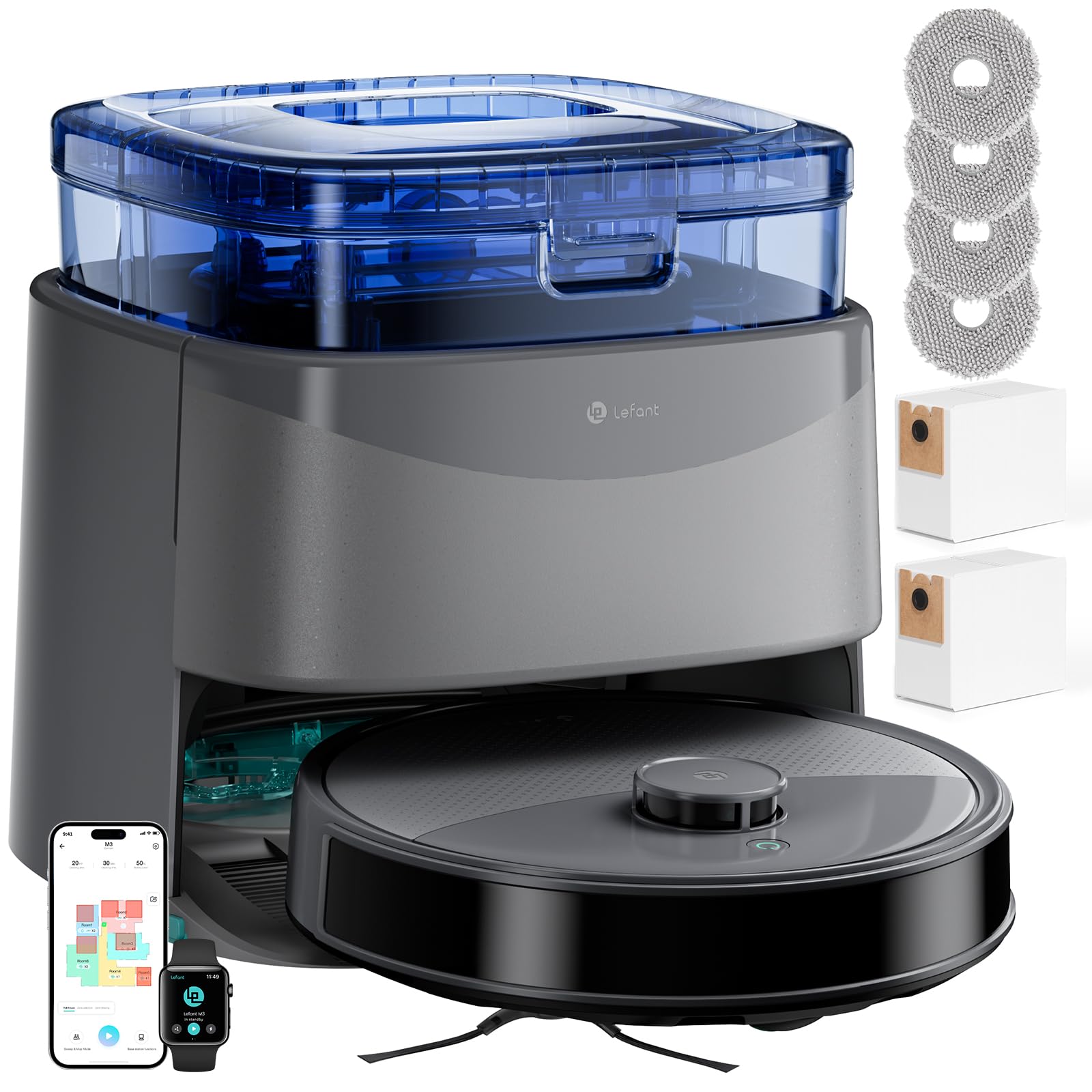 LEFANT M3 Saugroboter mit Wischfunktion,Anti-Tangle,12000 Pa,Vermeiden von Hindernissen,Multi-Floor Mapping,Anheben des Wischmopps,LiDAR Navigation,No-Go-Zone,WLAN 2.4G/5G, App und Alexa,Grau Angebot bei HelloDeals
