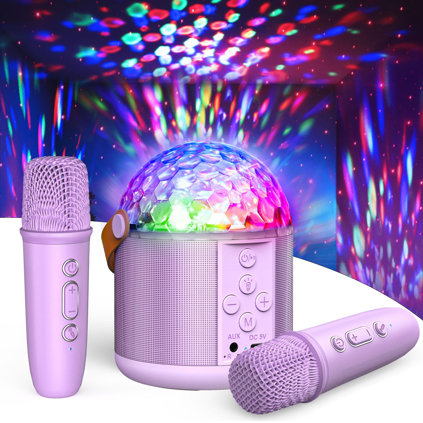 Karaoke Anlage mit 2 Bluetooth Mikrofonen, Musik Geschenke Spielzeug Mädchen 3-15 Jahre, Tragbarer Karaoke Microphone Set mit Disco Licht und 5 Toneffekten, Ideal für Ostergeschenke Kinder Violett Angebot bei HelloDeals