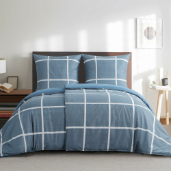 RUIKASI Bettwäsche 135x200 4teilig Denimblau - Bettbezüge 135 x 200 2er Set mit Karo Muster, Bettwäsche-Sets 135x200cm aus Mikrofaser mit Reißverschluss Weich und Bügelfrei 135x200 4teilig Karo Denimblau Angebot bei HelloDeals