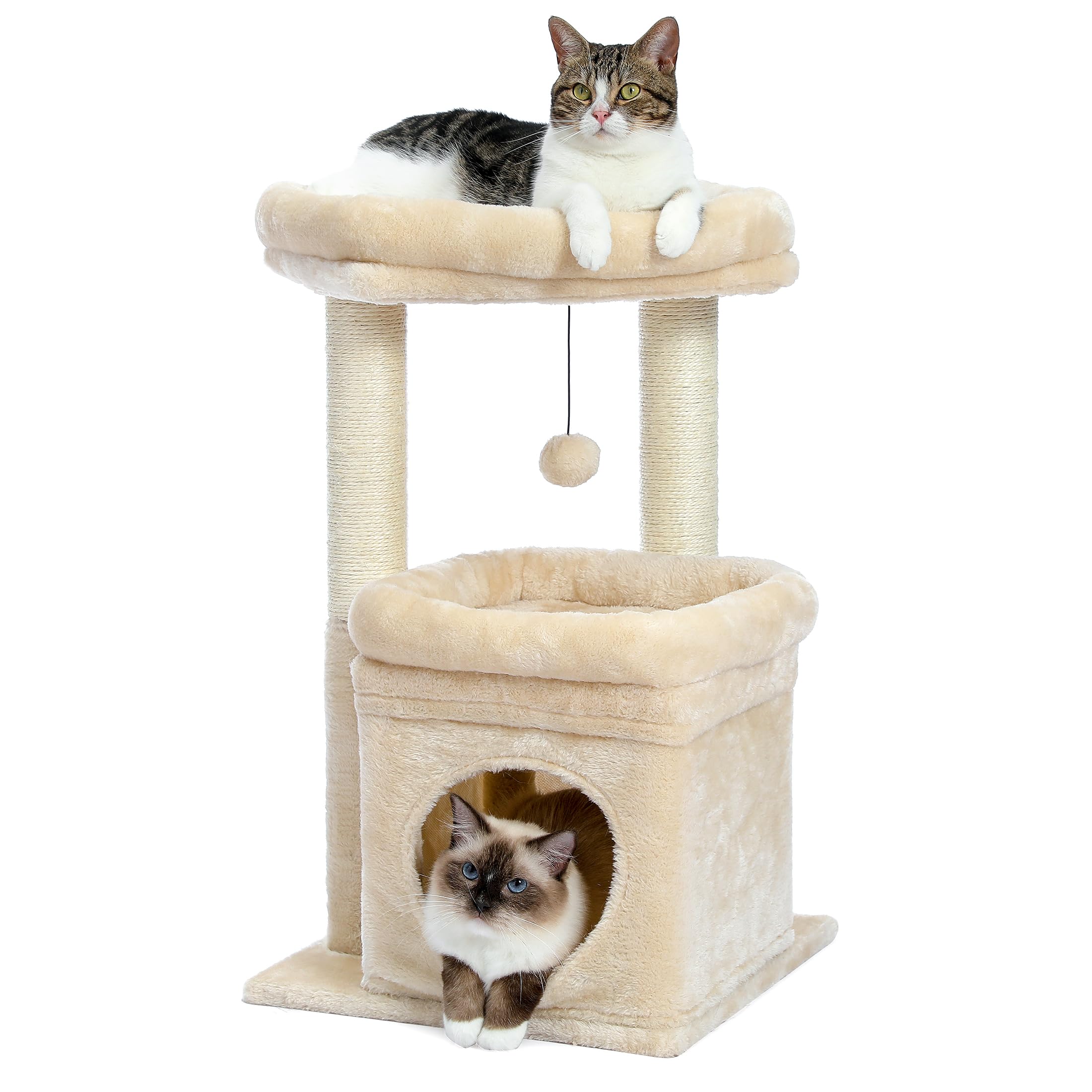PAWZ Road Kleiner Katzenbaum, mehrstöckiger Katzenturm mit Sisal-überzogenem Kratzbaum, gemütlicher Katzenwohnung und großer Katzensitzstange für Hauskatzen, Beige Angebot bei HelloDeals