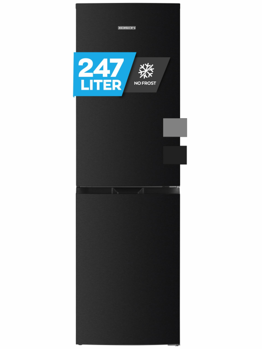 Heinrich´s Kühlgefrierkombination mit 247L Gesamtvolumen, 165L Kühlvolumen 82L Gefriervolumen, LED Beleuchtung, Türanschlag wechselbar, leise 39dB, große Tiefkühlboxen, Energieklasse D,Schwarz-Inox Schwarz-inox 247L Angebot bei HelloDeals