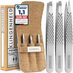 Profi Pinzetten-Set mit ComfortGrip-Spitzen & Anti-Rutsch Griff - Maximaler Halt & höchste Präzision - inkl. Baumwoll-Etui 100% plastikfrei & nachhaltig - Pinzette Augenbrauen zupfen Silber Angebot bei HelloDeals