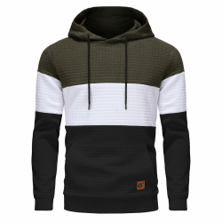 YuKaiChen Herren Pullover Herren Patchwork Hoodie Langarm Jacquard Kaputzenpullover Farbblock Sweatshirt mit Taschen XL Armygreen-weiß-schwarz Angebot bei HelloDeals