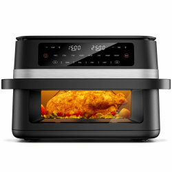 Heißluftfritteuse mit Sichtfenster,12L Kapazität XXXL Einstellbar Airfryer,10-in-1 Voreingestellten Programmen, Touchscreen, Intelligente Synchronisierung und Timer, Energiesparend, Friteuse ohne Öl Angebot bei HelloDeals