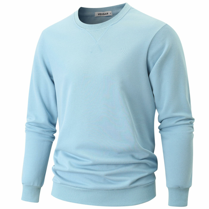 VEIISAR Herren Sweatshirt mit Rundhalsausschnitt Männer Basic Pullover Langarmshirts Freizeit Sport Shirt 616 Hellblau XXL Angebot bei HelloDeals