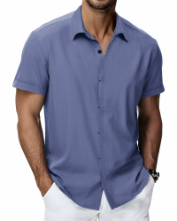 HMIYA Herren Hemd Baumwolle Hemd Sommer Freizeithemd Businesshemd Regular Fit Kurzarmhemd XL Mittelblau Angebot bei HelloDeals