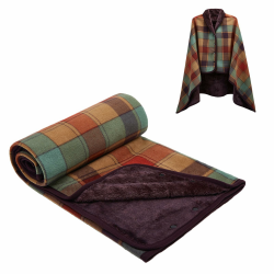 Damen Poncho Fleece Tragbare Decke, Karierte Schoßdecke Bequemer Poncho Plüschdecken Überwurf Schal Wickelbezug Umhang mit Knöpfen für Bett Sofa Büro 100 x 140cm Bunt kariert Angebot bei HelloDeals