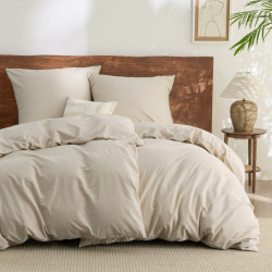 BEDSURE Bettwäsche 135x200 Baumwolle 4teilig - Bettwäsche-Sets Beige Bettbezug 2er Set mit 2 Kissenbezüge 80x80 cm, Ähnliche Textur wie Washed Leinen, Oeko-TEX Bedding mit Reißverschluss 135 x 200 cm 4 teilig Beige Angebot bei HelloDeals