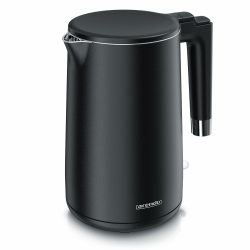 Arendo - Wasserkocher Edelstahl – 1,5 Liter - 2200 Watt – Doppelwand-Design – 360° Controller – BPA-frei – Überhitzungs- und Trockengehschutz - schwarz matt Angebot bei HelloDeals