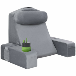 Lesekissen für Erwachsene - Rückenkissen fürs Bett mit abnehmbaren Armlehnen, Getränkehalter & Handyablage - Kissenrückenlehne für bequemes Sitzen im Bett (GRAU, 48 cm) Grau 48 CM Angebot bei HelloDeals